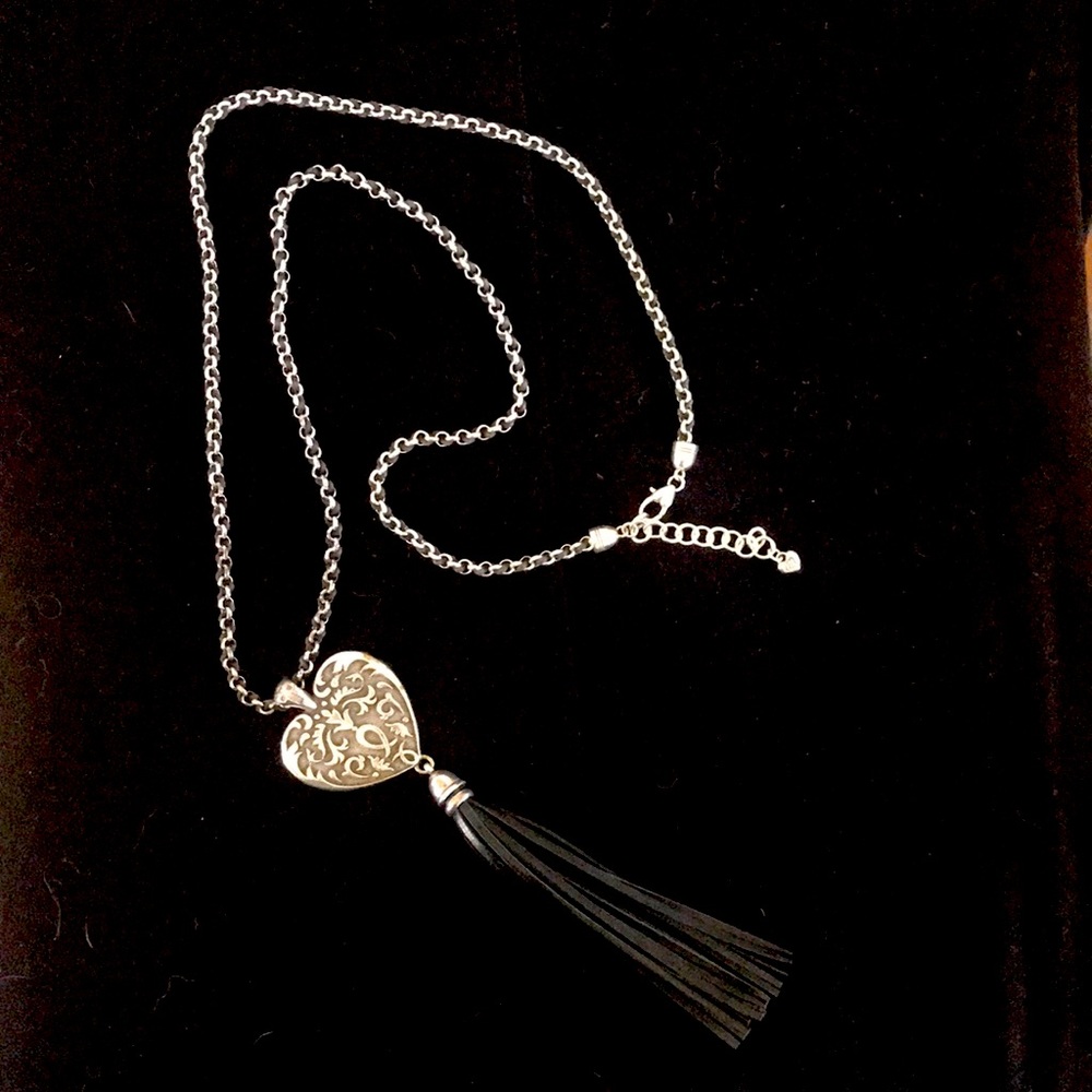 Brighton 30-32" chain and 6 1/2" long Heart necklace with leather tassel